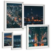 BILDER SET 5er Set - 50x50 cm & 20x30 cm & 40x60 cm Weißer Rahmen - Bergpanorama der Stadt bei Nacht - Weiß, Kunststoff (40/60cm) - TULUP