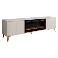 TV-LOWBOARD Xylx 2D EF mit Elektrische Kamin - Beige/Goldfarben, Holzwerkstoff/Metall (184/53/40cm) - MIRJAN24