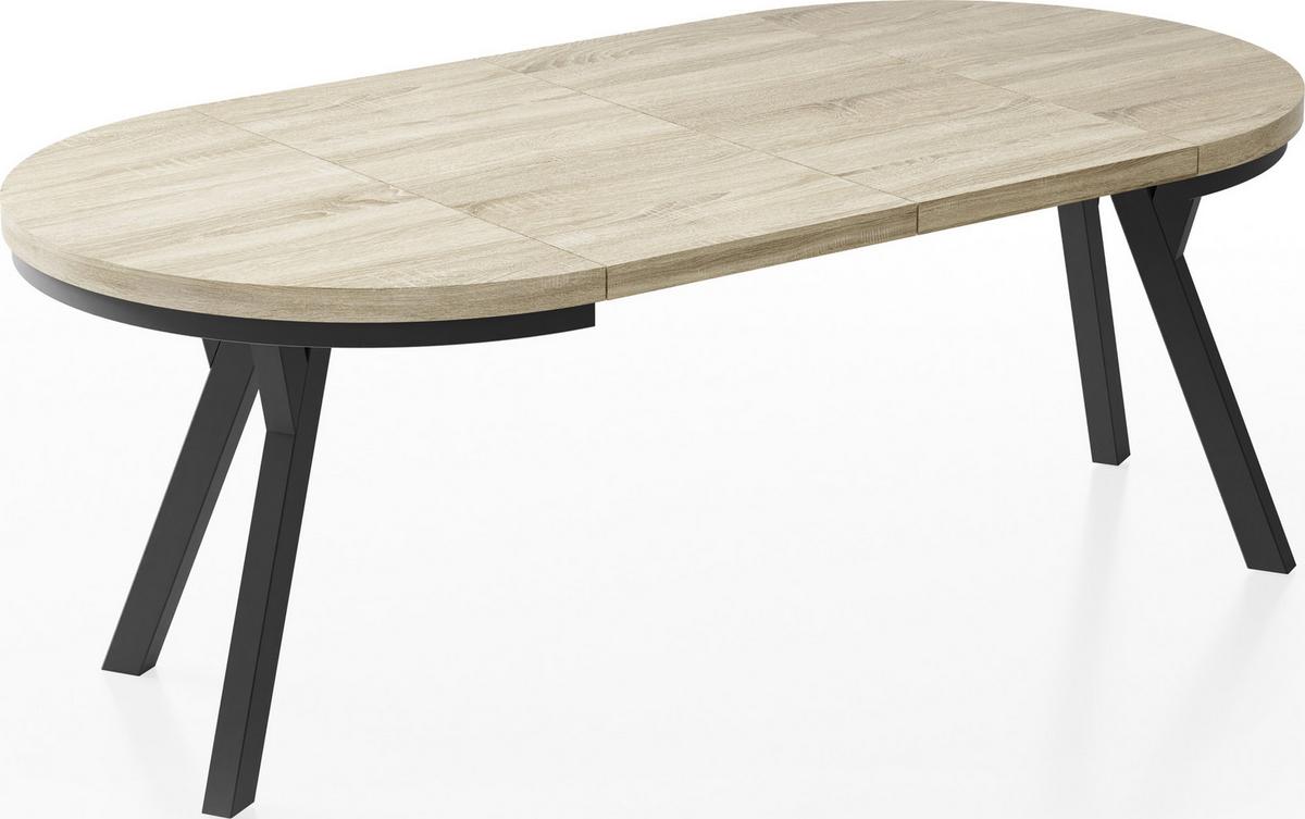 ESSTISCH Lume runder ausziehbarer, Sonoma Eiche 90-170/90/76 cm - Schwarz/Sonoma Eiche, Holz/Holzwerkstoff (90/170/76cm) - WFL GROUP