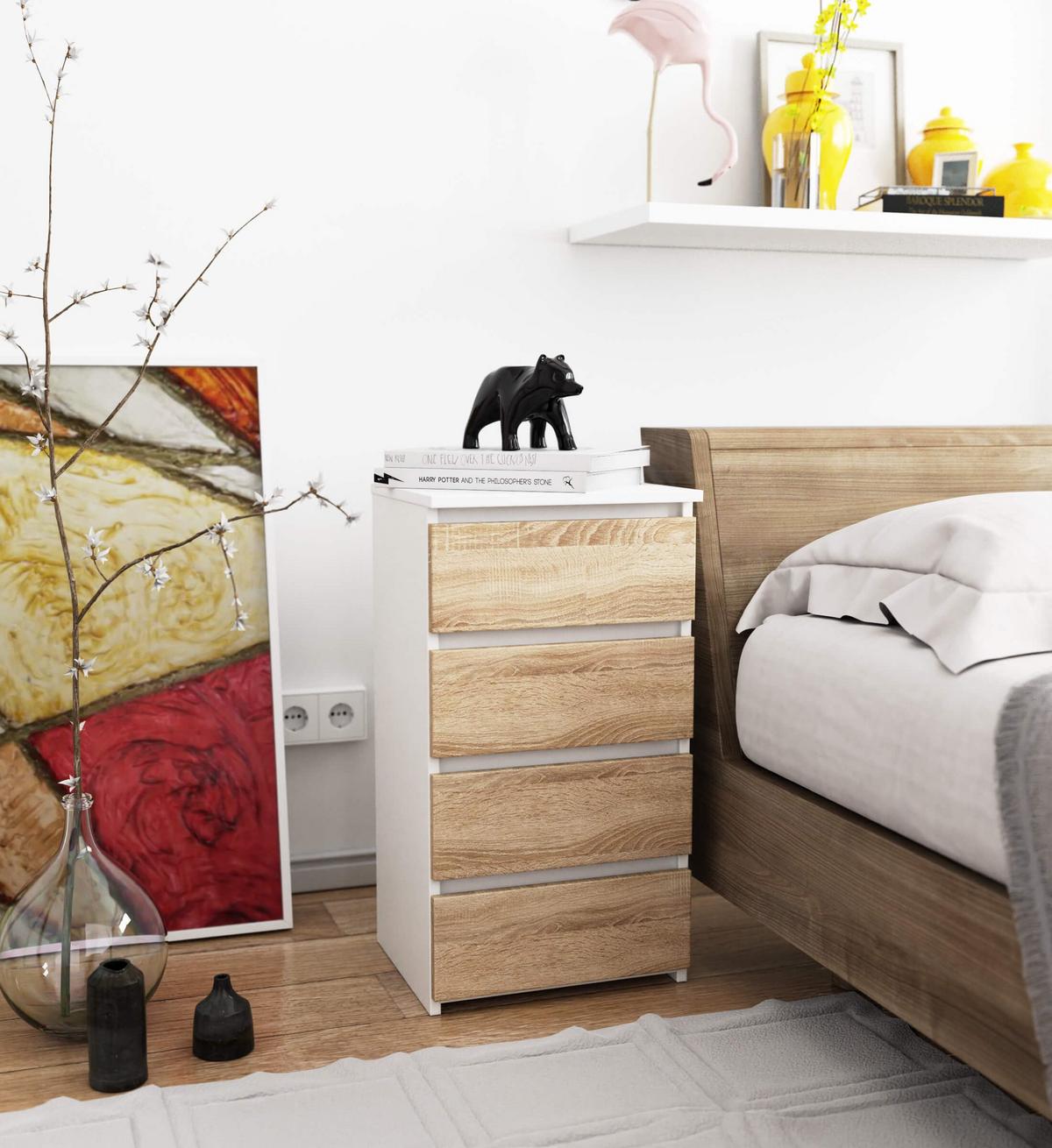 KOMMODE Weiß, Eiche Sonoma 74/40/35 - Weiß, Holzwerkstoff (40/74/35cm) - RAUMHIRSCH FURNITURE