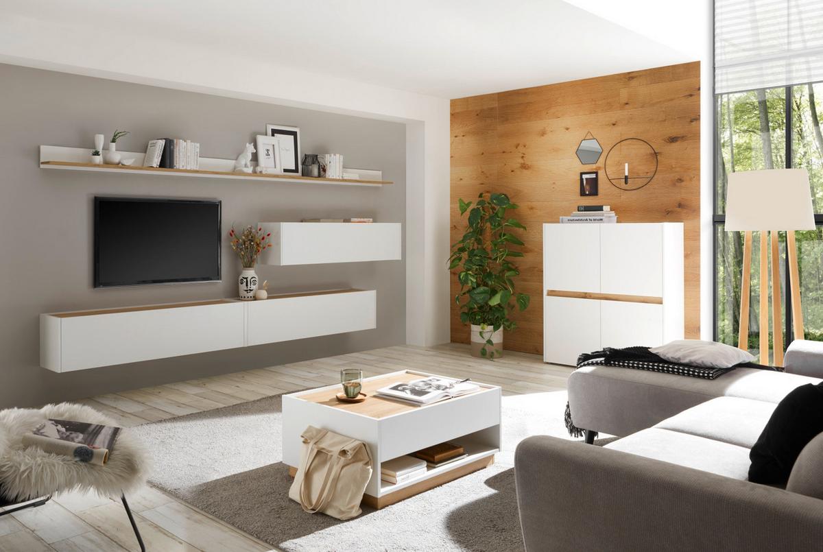 COUCHTISCH weiß, Eiche Wotan 90 x 60 cm, Wohnzimmertisch mit Stauraum - Eiche Wotan/Weiß, Holz/Holzwerkstoff (90/60/38cm) - Furn.Design