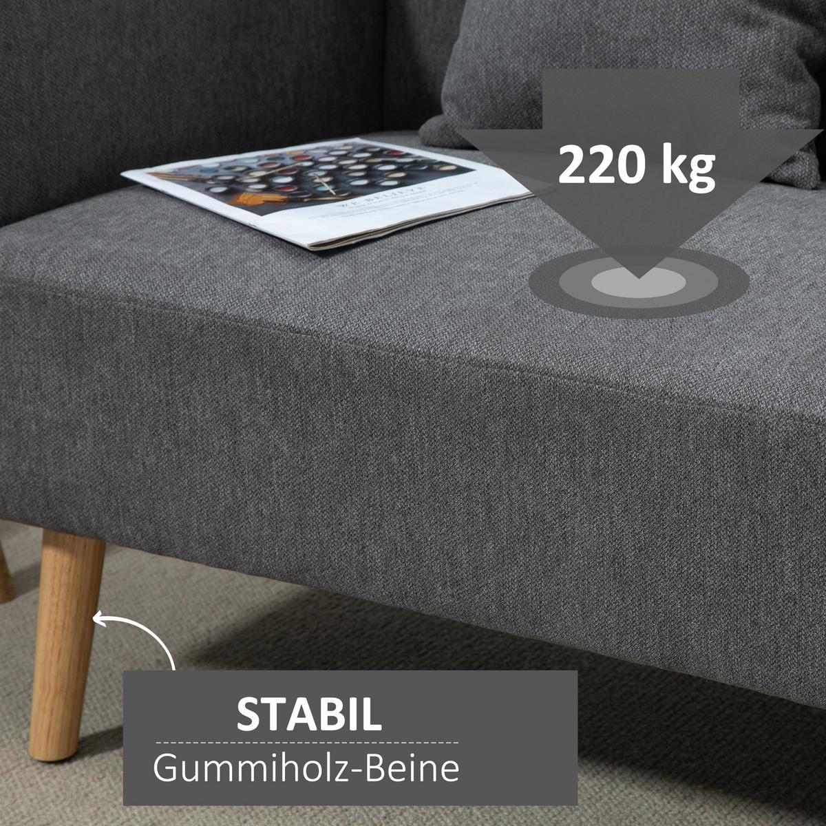 2 Sitzer Sofa, Couch mit 2 Wurfkissen, gepolsterter Doppelsofa mit Samtopik - Multicolor, Kunststoff (70/80/130cm) - HOMCOM