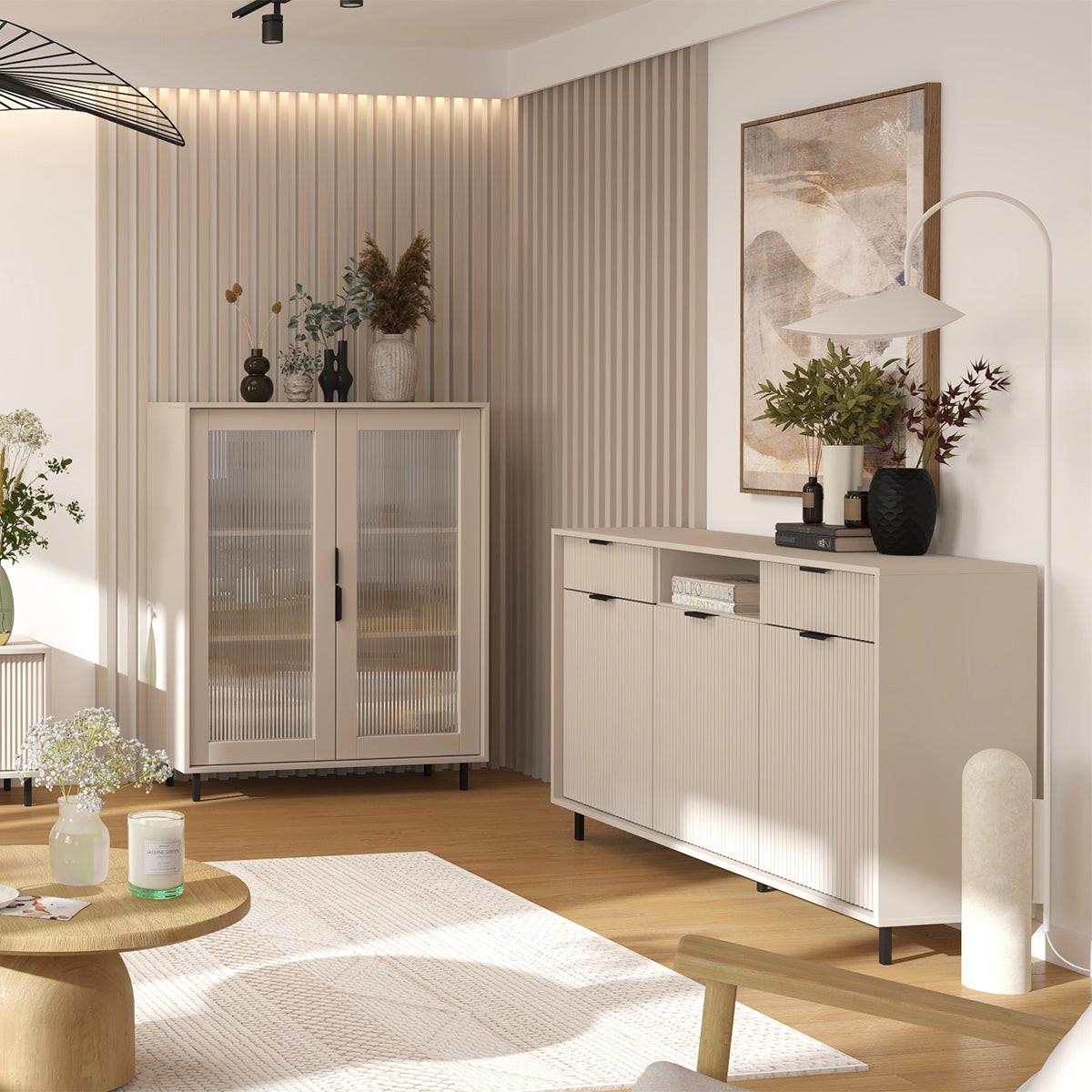 GESCHIRRSCHRANK Soly Kaschmir - Beige, Holzwerkstoff (103.2/126.2/40.3cm) - Petits-meubles
