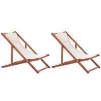 GARTENLIEGE 2er-Set mit 2 Ersatzstoffbezügen dunkelbraun/weiß Avellino - Dunkelbraun/Weiß, Textil (54/70/97cm) - Beliani