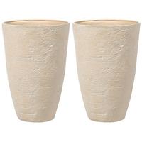 BLUMENTOPF 2er-Set sandbeige rund 51/51/71 cm Camia - Beige, Stein (71cm) - Beliani