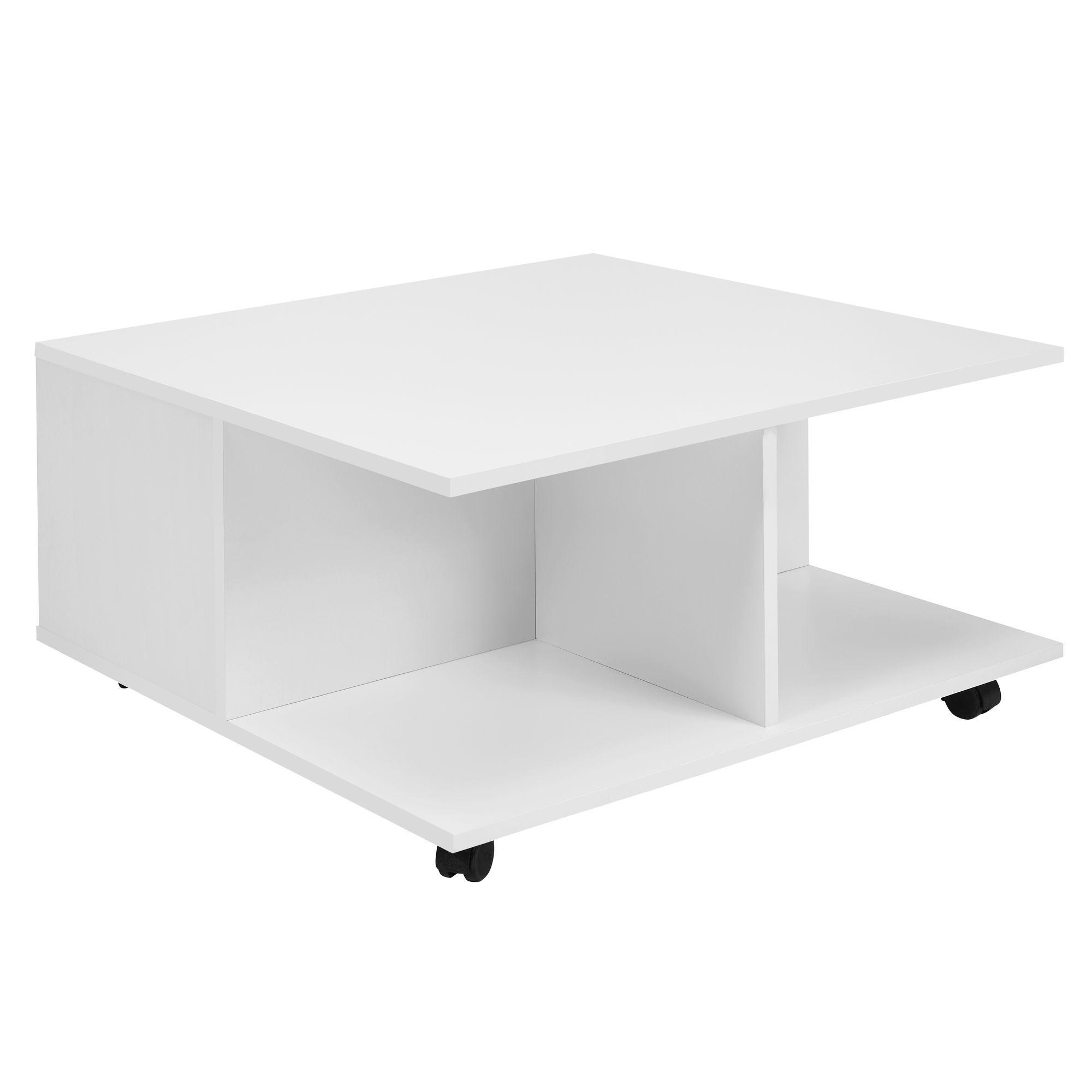 COUCHTISCH mit Rollen, 2 Schubladen und Fächern, Weiß 70x70x36 cm - Schwarz/Weiß, Holzwerkstoff (70/70/36cm) - KADIMA DESIGN