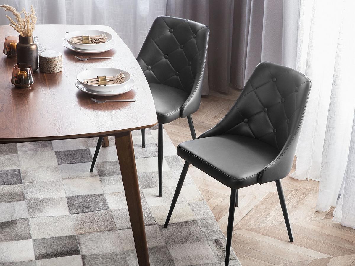 ESSZIMMERSTUHL 2er-Set Kunstleder Schwarz Valerie - Schwarz, Textil/Metall (49/81/59cm) - Beliani