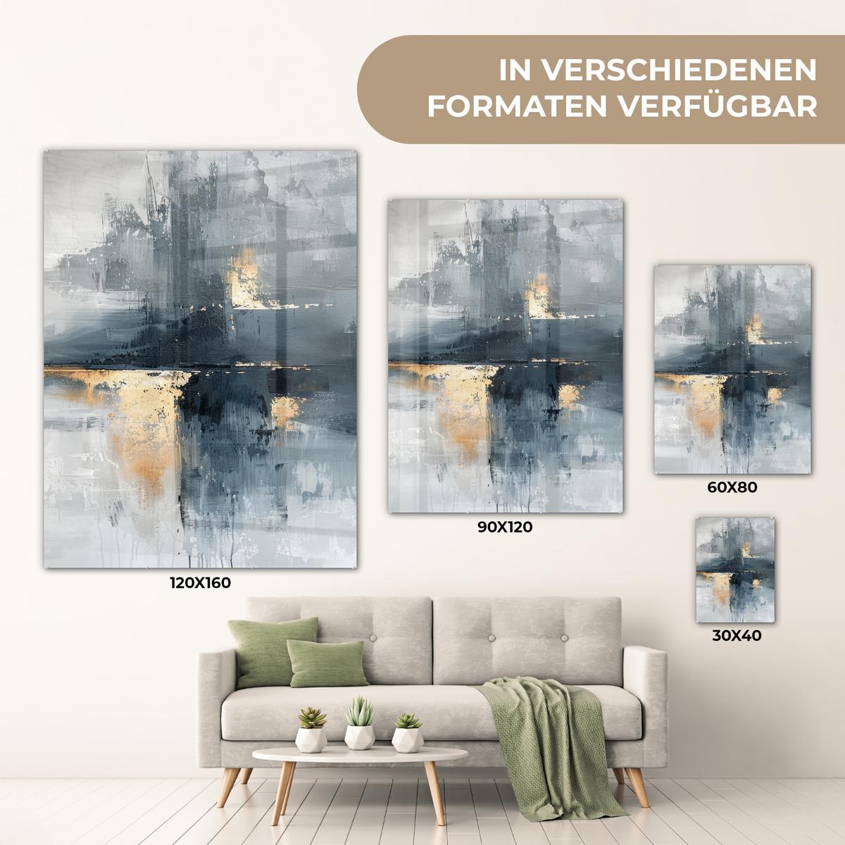 ACRYLGLASBILD Kunst - Grau - Gold - Abstrakt 60x80 cm - Dunkelgrau, Glas (60/80cm) - MuchoWow