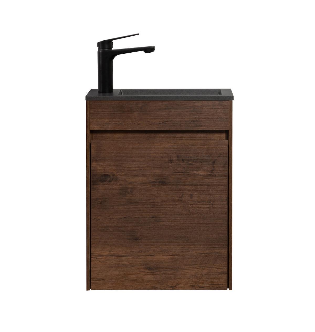 GÄSTE-WC-MÖBELSET Sinta 2 Teile Walnuss Braun - Schwarze Waschbecken - 40 x 22 x 54 cm - Walnussfarben/Schwarz, Holz (40/54/22cm) - Badplaats