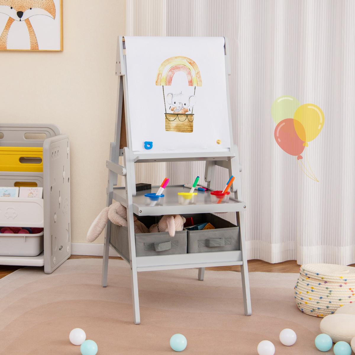 KINDERSTAFFELEI Grau - Grau, Holzwerkstoff (54/101.5/46cm) - COSTWAY
