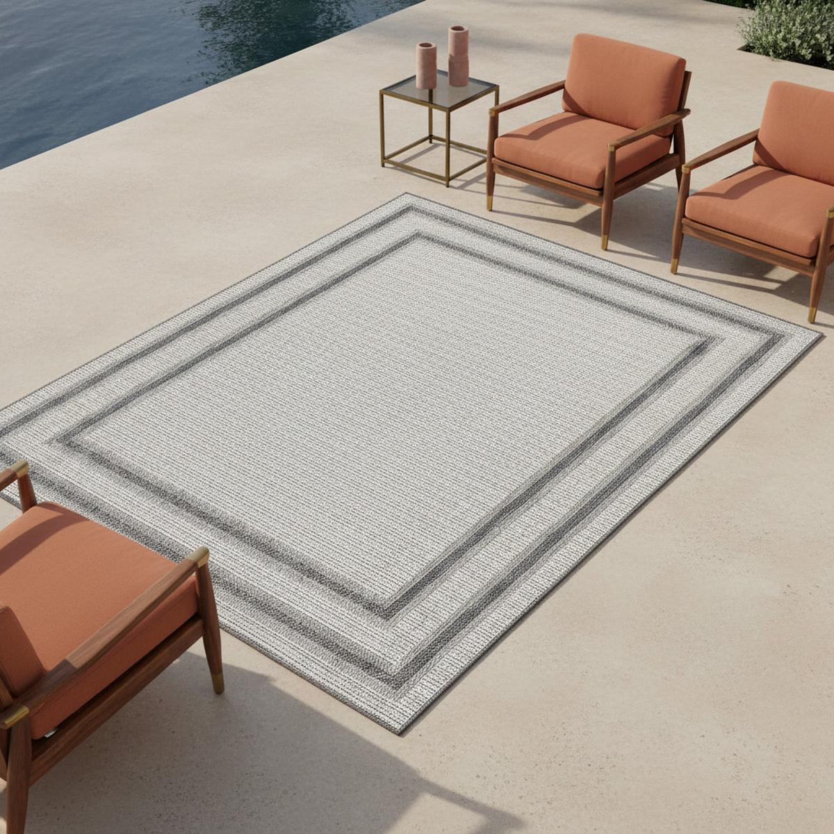 OUTDOORTEPPICH LIRIA, mit Bordüre, Creme, 60 x 100 cm - Beige, Textil (100/60cm) - KADIMA DESIGN