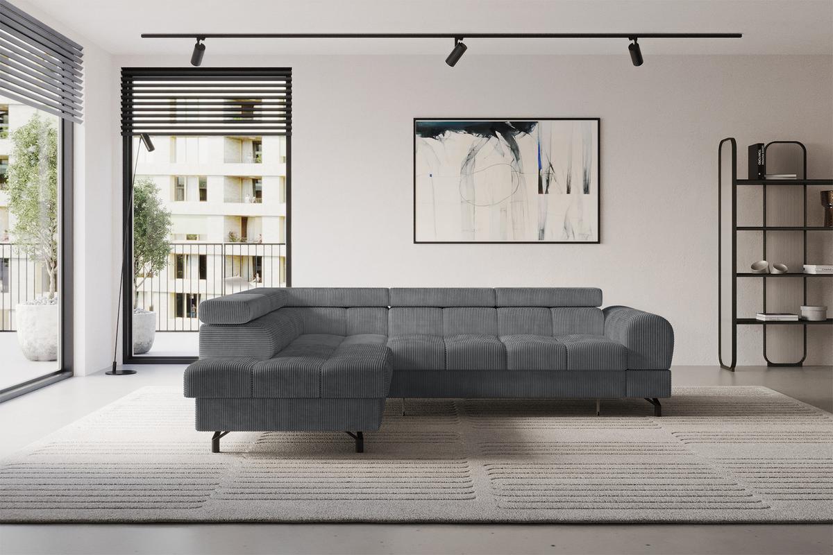 ECKSOFA mit Schlaffunktion Ottomane Links LUMA-L 272x203x70 Dunkelgrau Cord - Graphitfarben/Schwarz, Holzwerkstoff/Kunststoff (272/203cm) - ALTDECOR