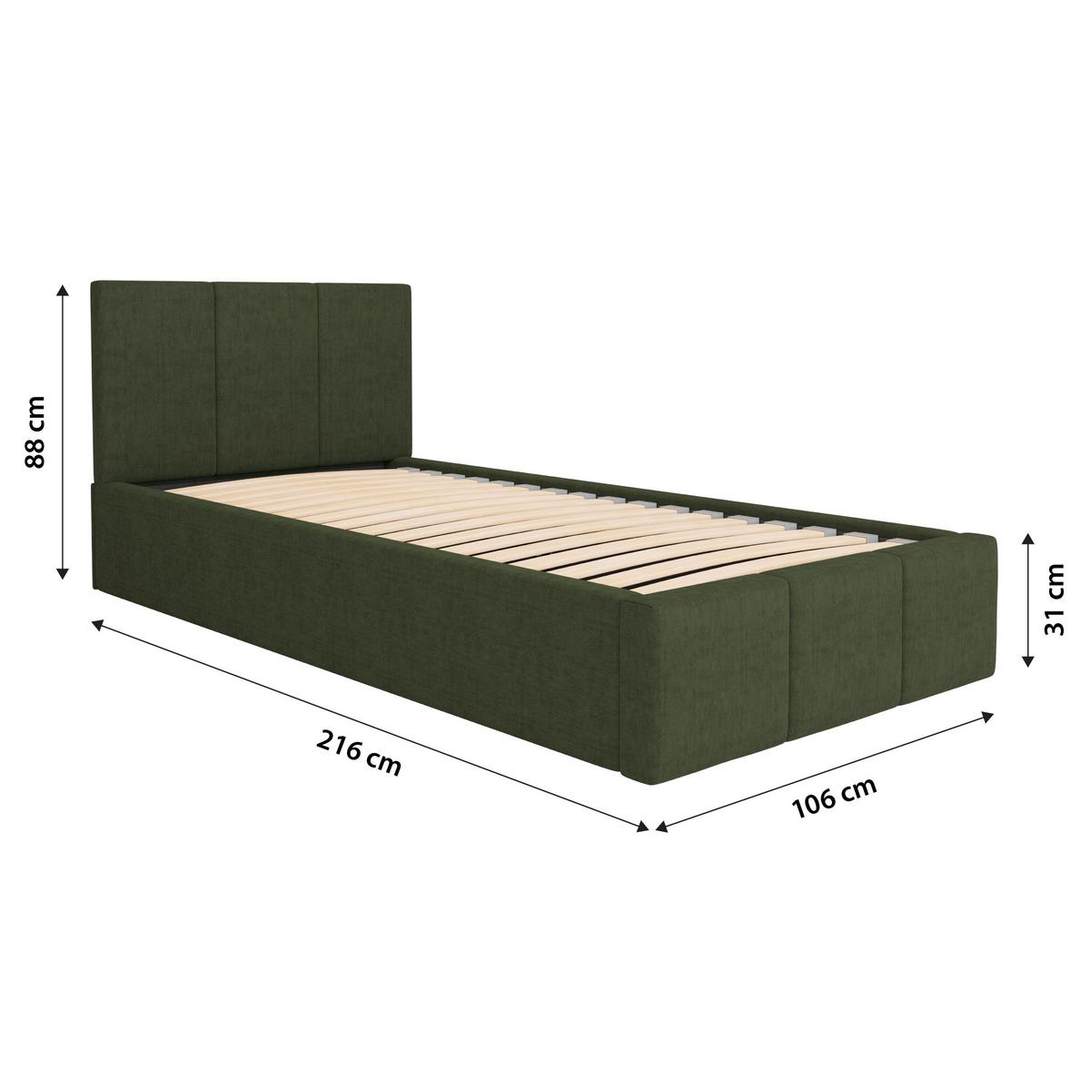 POLSTERBETT für Schlafzimmer Bett mit Stauraum Khaki 90x200 - Olivgrün, Holzwerkstoff/Metall (90/200cm) - Muralo