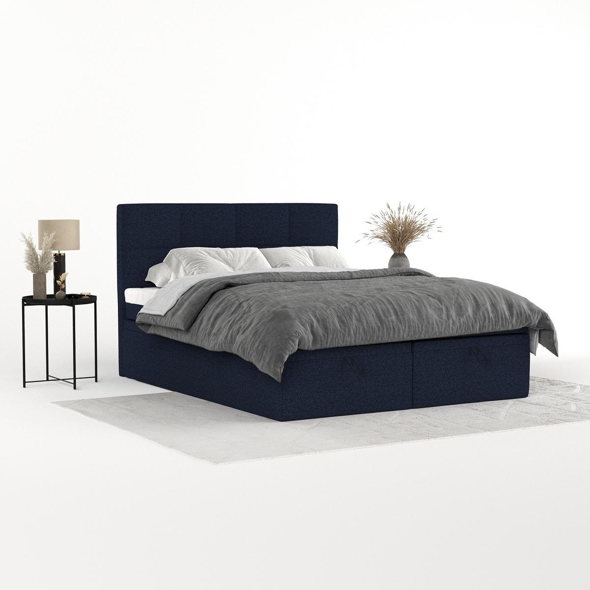 BOXBETT Tessa 180/200 cm Marineblau im Riva Stoff - Schwarz/Dunkelblau, Holz/Holzwerkstoff (180/200cm) - AltaBeds