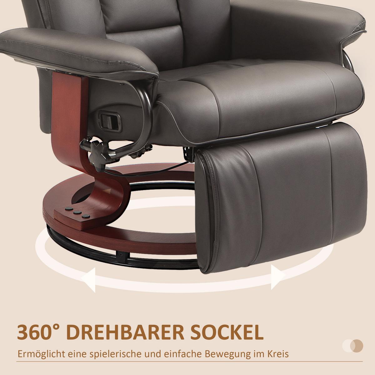 RELAXSESSEL, drehbarer TV-Sessel, Liegefunktion, Fußstütze, Lederoptik, Braun - Rotbraun/Braun, Leder/Holzwerkstoff (88/103/78cm) - HOMCOM