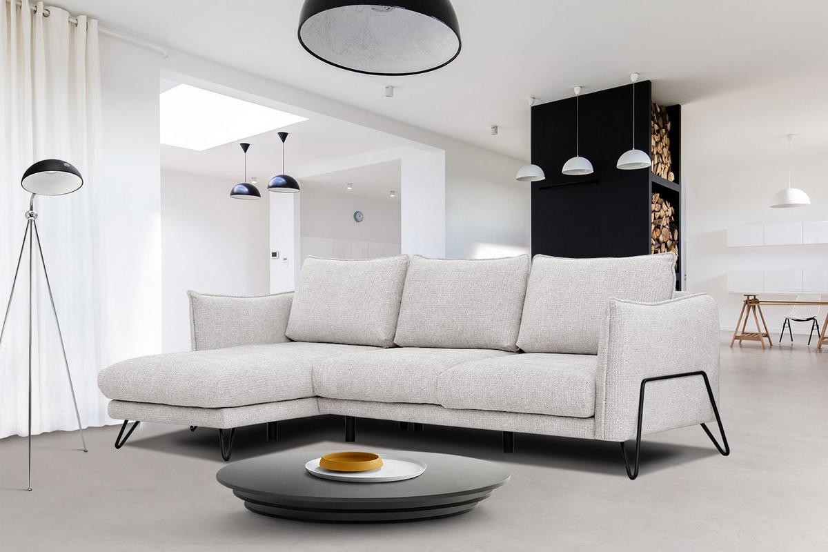 ECKSOFA HOSTEN 4-Sitzer, creme - Creme/Schwarz, Holzwerkstoff/Textil (158/269cm) - Wozimo
