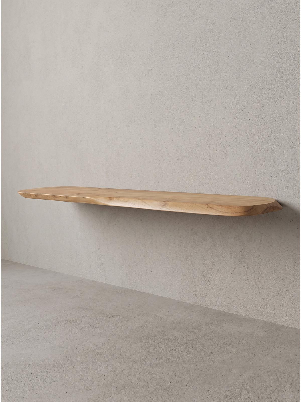 WANDREGAL ARANDA, Akazie Massivholz, handgefertigt, 120 x 20 x 3 cm - Akaziefarben, Holz (120/3/20cm) - KADIMA DESIGN