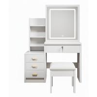 SCHMINKTISCH-SET 85 cm in Weiß mit LED-Spiegel, Hocker & verspiegelten Schiebetüren - Weiß, Holzwerkstoff (85/130/36cm) - Urban Meuble