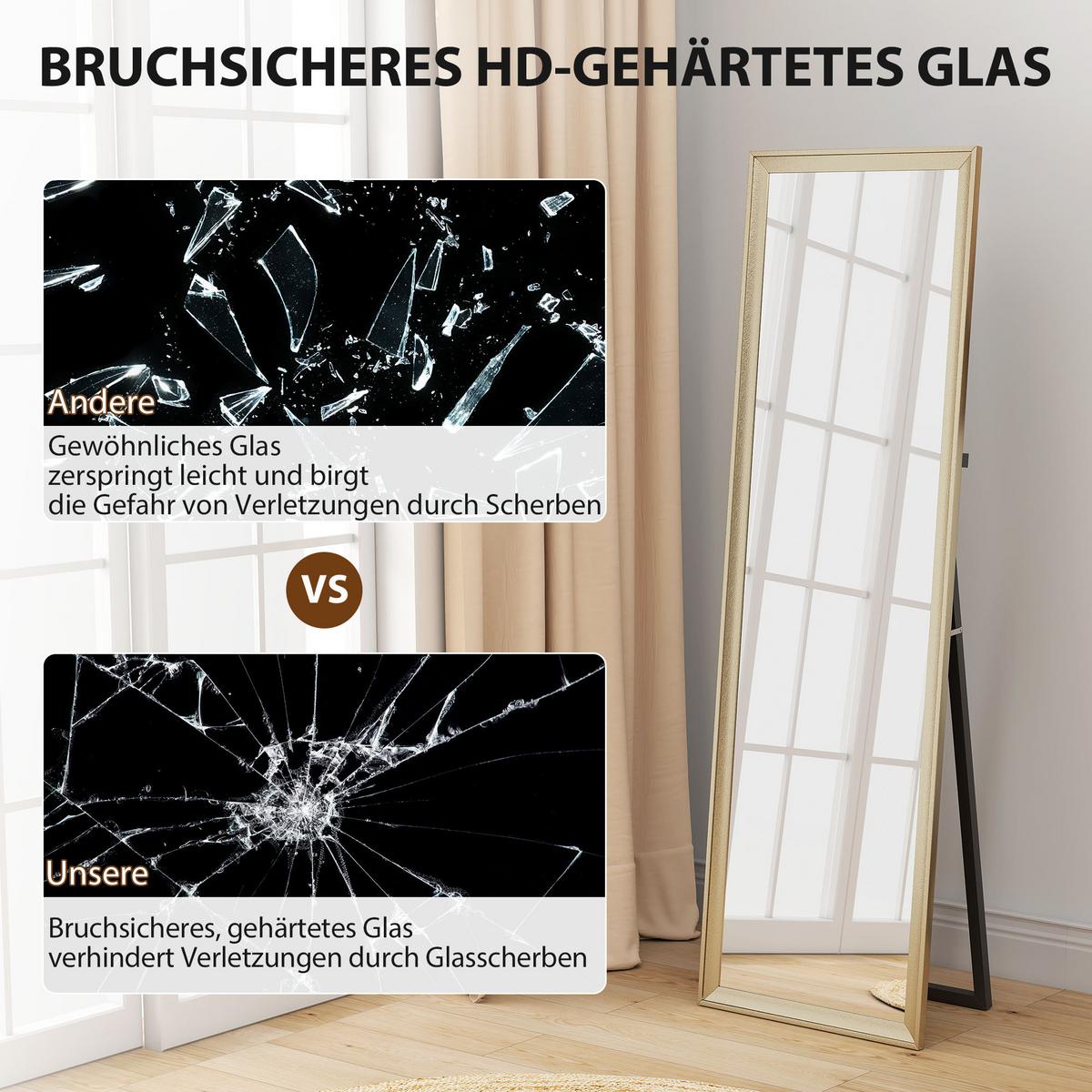 GANZKÖRPERSPIEGEL 160 x 50 cm Rechteckig Standspiegel mit Metalloptik Gold - Goldfarben, Kunststoff (50/160/4cm) - HOMCOM