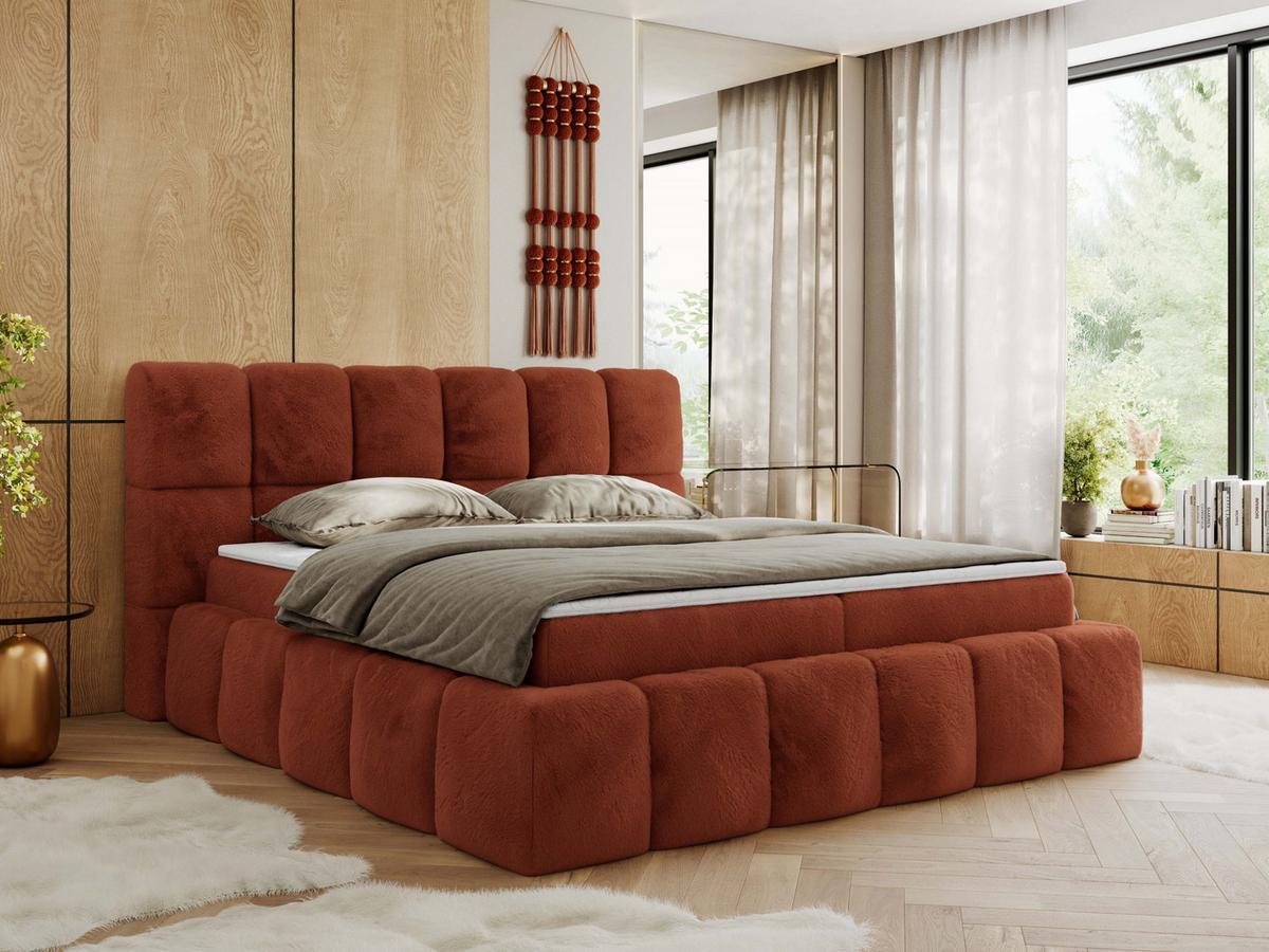 BOXBETT NIRA 180/200 - Orange Plüsch - H3 - Orange, Holz/Textil (180/200cm) - MKS