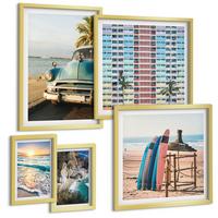 BILDER SET 5er Set - 50x50 cm & 20x30 cm & 40x60 cm Goldrahmen - Sonnenuntergang in Miami - Goldfarben, Kunststoff (40/60cm) - TULUP