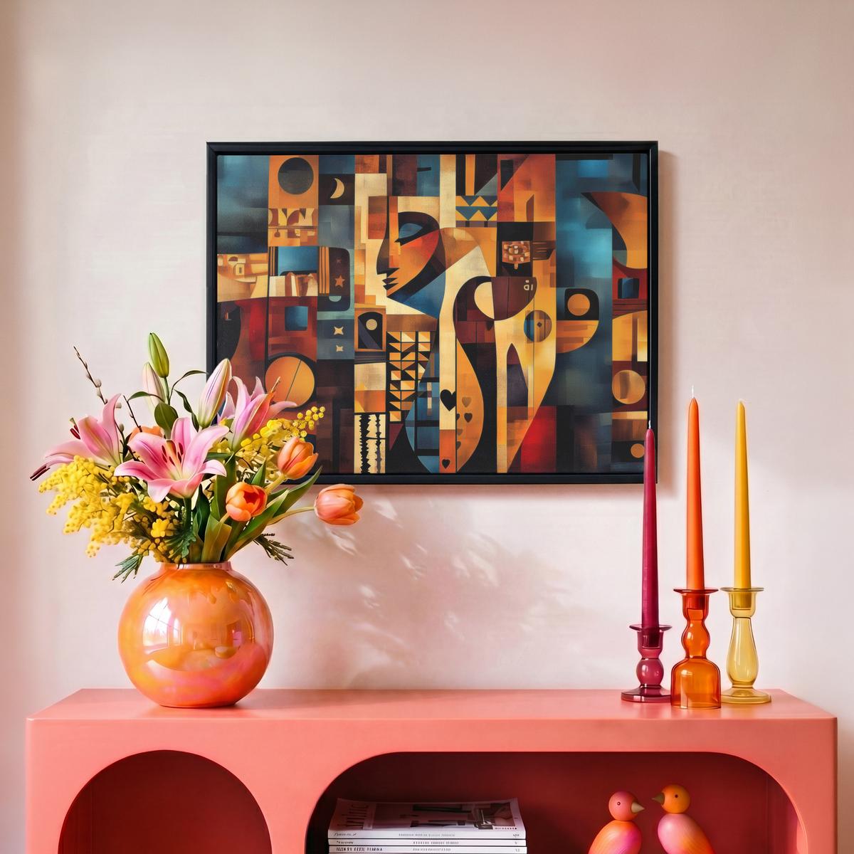 LEINWAND Bilder mit Rahmen - Figuren - Abstrakt - Symbole - 40x30 - Terracotta, Textil (40/30cm) - MuchoWow