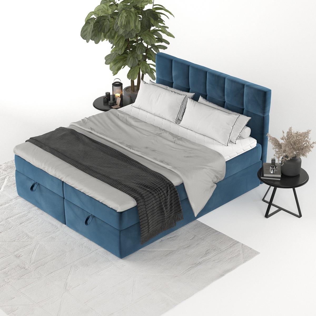 BOXBETT Savio 200/200 cm Dunkelblau im Kronos Stoff - Schwarz/Dunkelblau, Holz/Holzwerkstoff (200/200cm) - AltaBeds