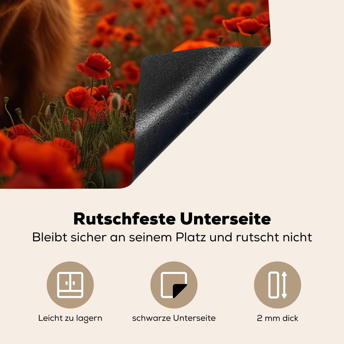 HERDABDECKPLATTE Schottische Highlander - Rosen - Blumenfeld - Sonnenuntergang Induktionsmatte 71x52 cm - Rotbraun, Kunststoff (71/52/0.2cm) - MuchoWow