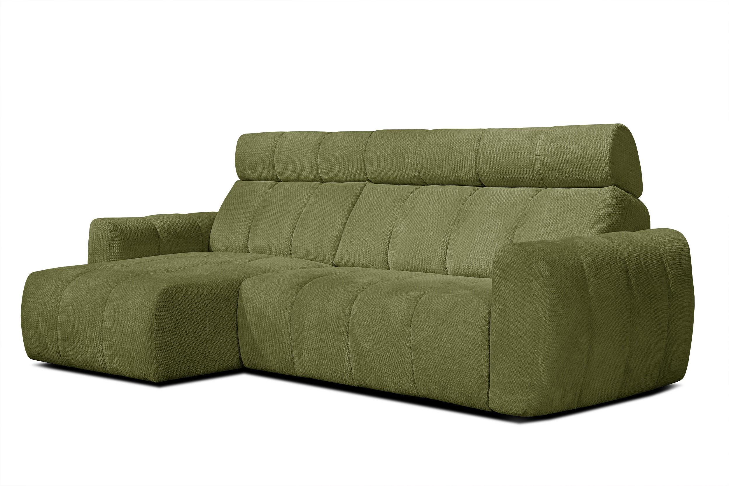 ECKSOFA KIMI 3-Sitzer, ausziehbarer Sitz, verstellbare Kopfstützen, olivgrün - Schwarz/Olivgrün, Holzwerkstoff/Textil (270/160cm) - Wozimo