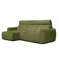 ECKSOFA KIMI 3-Sitzer, ausziehbarer Sitz, verstellbare Kopfstützen, olivgrün - Schwarz/Olivgrün, Holzwerkstoff/Textil (270/160cm) - Wozimo