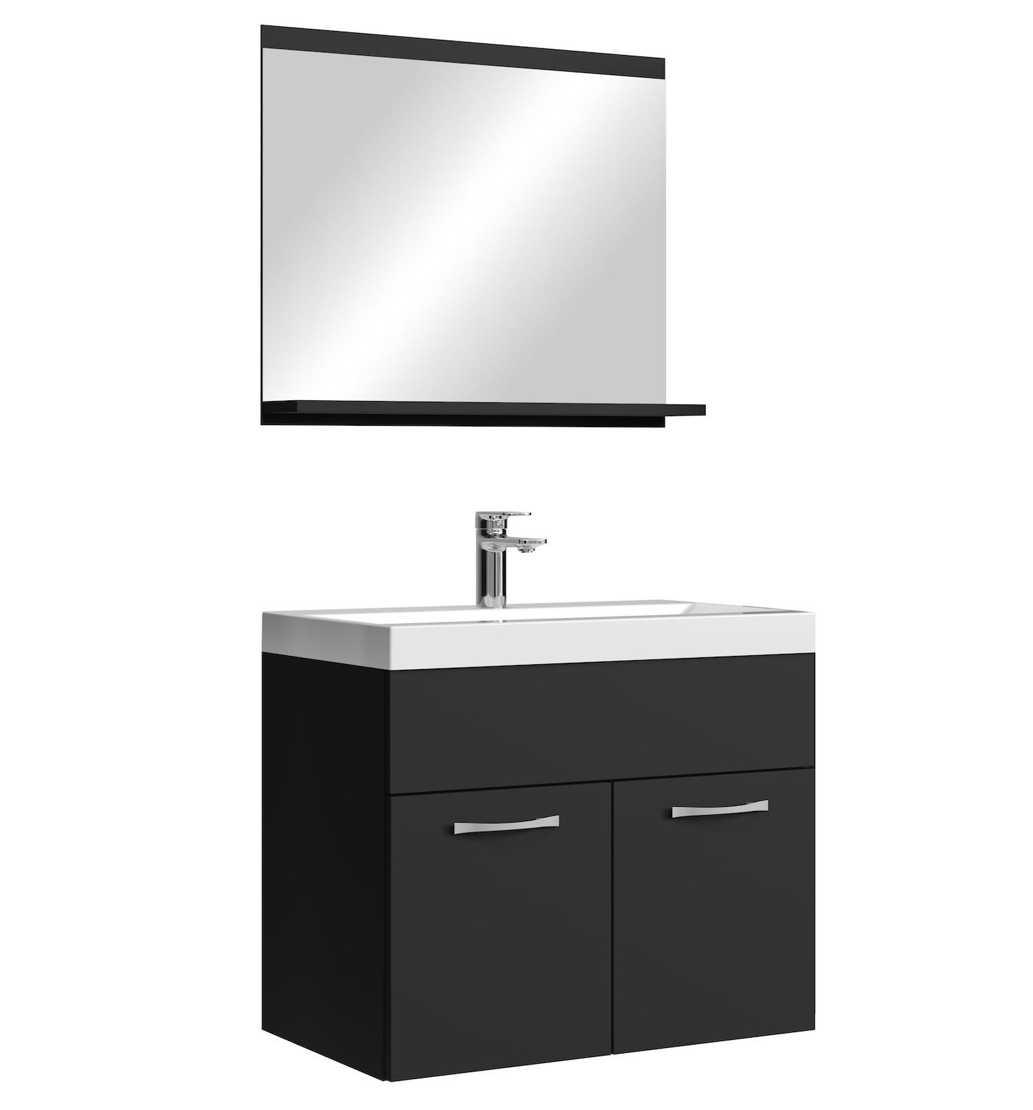 BADMÖBEL-SET Montreal 02 3 Teile Schwarz Mat - 60 x 35 x 51 cm - Chromfarben/Schwarz, Holz/Metall (60/51/35cm) - Badplaats
