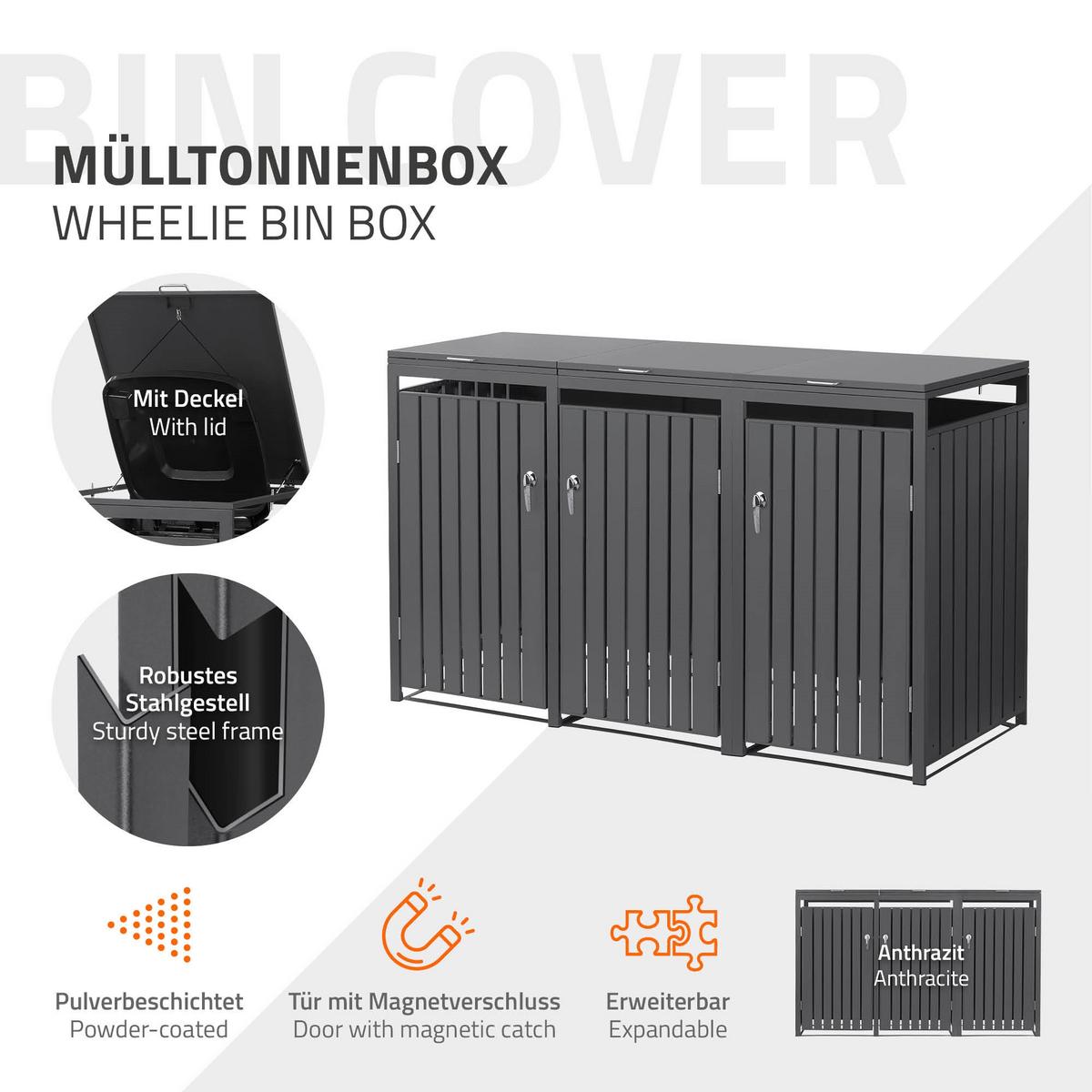 MÜLLTONNENBOX 3er Anthrazit - Anthrazit, Metall (200/120/80cm) - ML-DESIGN