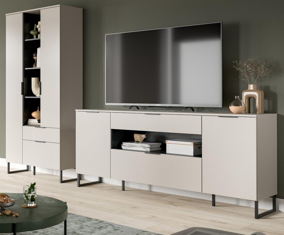 WOHNWAND kaschmir, schwarz 290 cm, Komplettset mit Soft-Close-Funktion - Kaschmir/Schwarz, Holzwerkstoff/Kunststoff (290/192/41cm) - Inn.Furn
