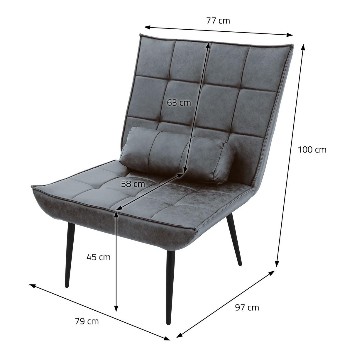 SESSEL Wohnzimmer aus Kunstleder-PU Anthrazit Relaxsessel mit Lendenkissen - Anthrazit/Schwarz, Metall (97/100/79cm) - ML-DESIGN