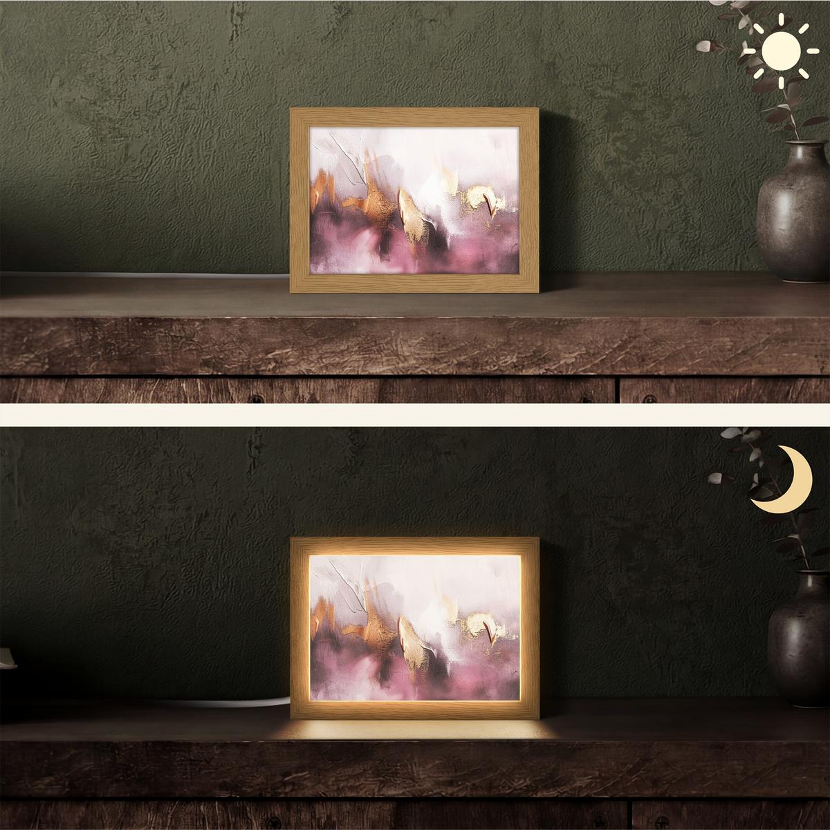 TISCHLEUCHTE Lila - Abstrakt - Farbe - Gold 20x15 cm - Baltimorefarben, Holzwerkstoff (8/20/15cm) - OnlyWow