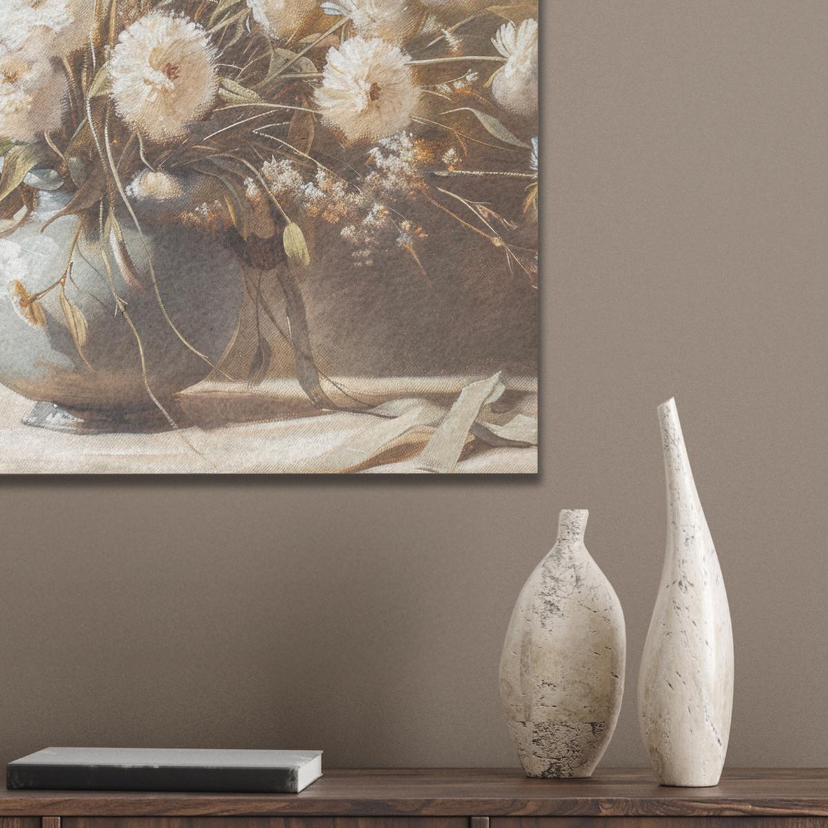 AKUSTIKBILD Blumen - Vase - Stilleben - Beige Wandbilder 60x60 cm - Creme, Kunststoff (60/60/0.9cm) - MuchoWow