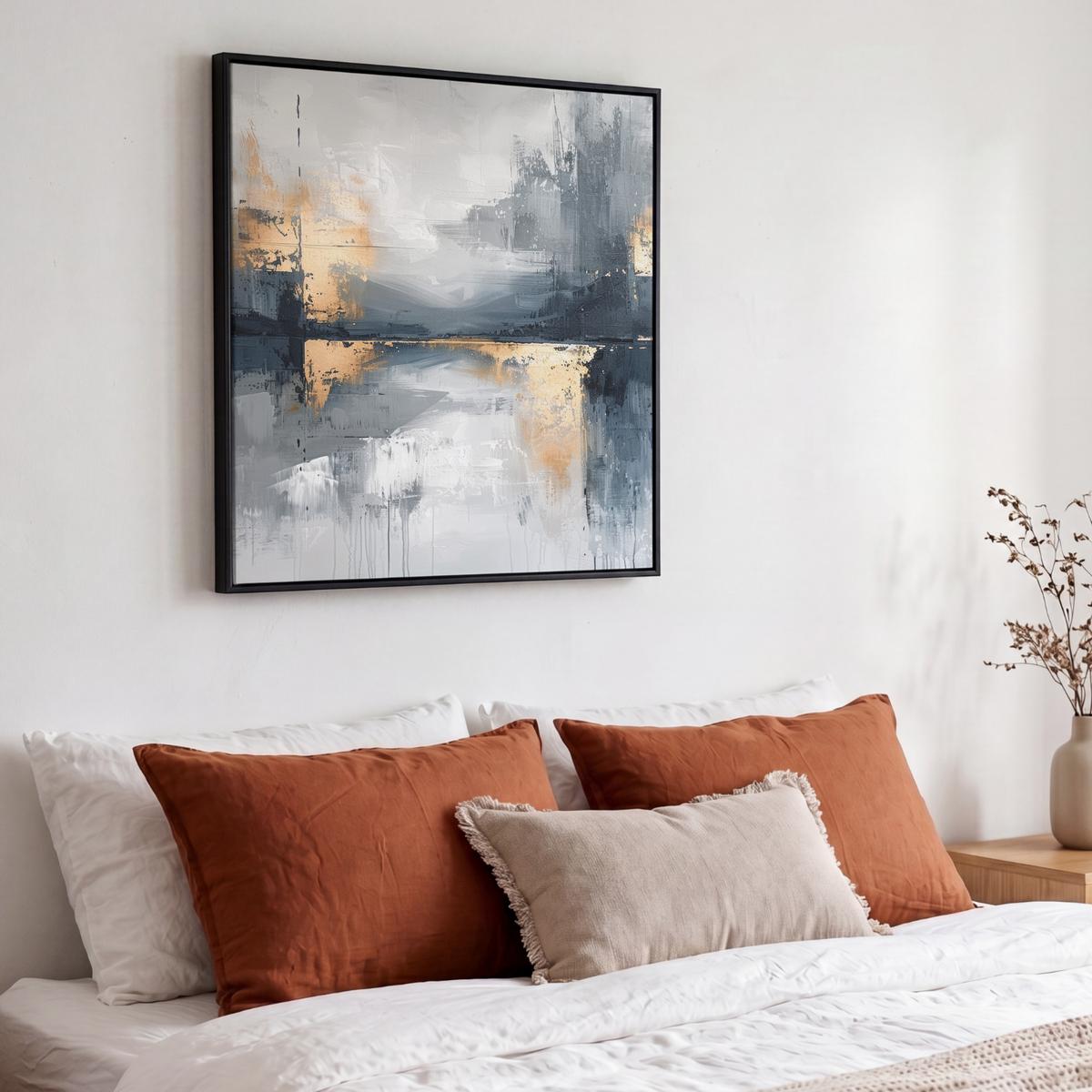 LEINWAND Bilder mit Rahmen - Kunst - Grau - Gold - Abstrakt - 50x50 - Dunkelgrau, Textil (50/50cm) - MuchoWow