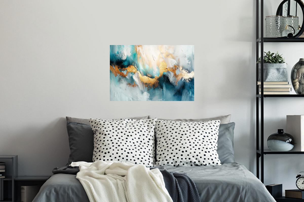 WANDTATTOO Abstrakt - Kunst - Gold - Blau Deko Wohnzimmer 60x40 cm - Petrol, Kunststoff (60/40/0.1cm) - MuchoWow