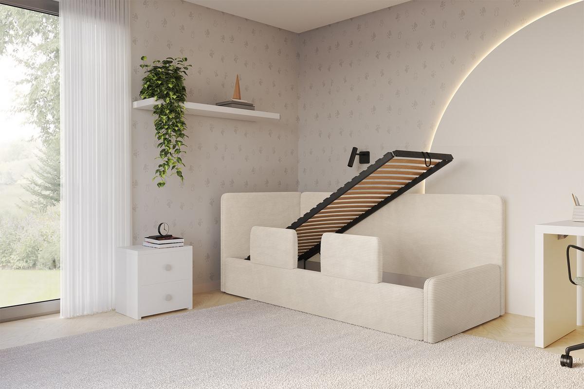 EINZELLBETT Jugendbett mit Bettkasten, Rechts - NORY 100x200 Beige - Kaschmir, Holzwerkstoff/Textil (100/200cm) - ALTDECOR