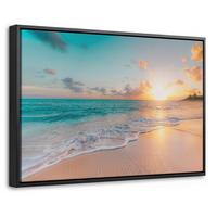 LEINWAND Bilder mit Rahmen - Sonnenuntergang - Strand - Meer - Sommer - Blau - 30x20 - Multicolor, Textil (30/20cm) - MuchoWow