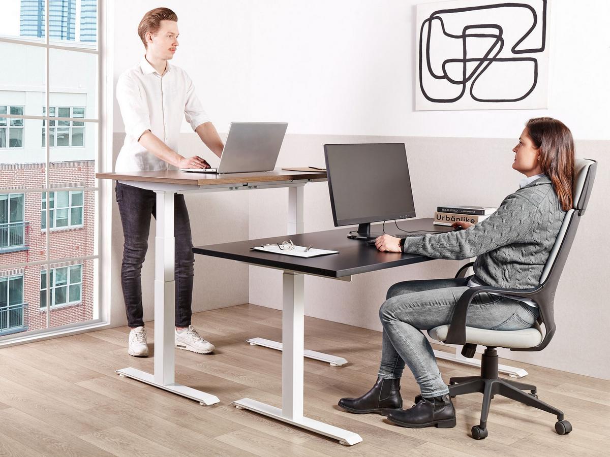SCHREIBTISCH schwarzweiß 180/80 cm elektrisch höhenverstellbar Destin III - Schwarz/Weiß, Holz (80/180/63cm) - Beliani