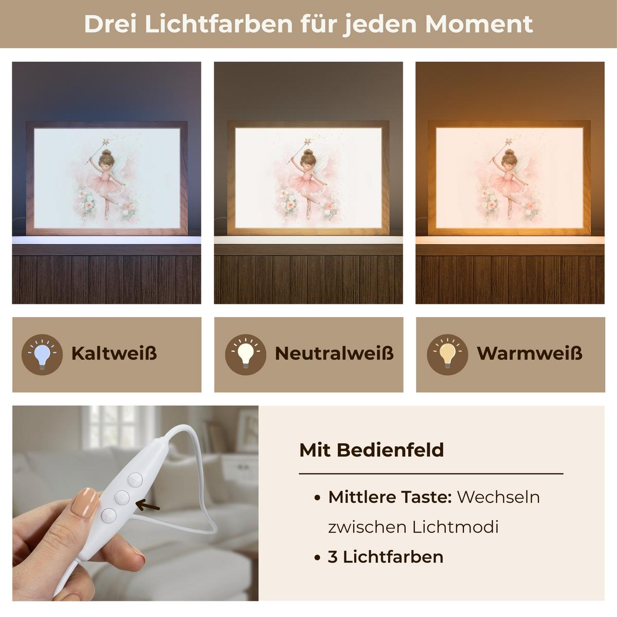 WANDLEUCHTE Ballerina - Fee - Blumen - Rosa 30x20 cm - Rosa, Holzwerkstoff (30/20/8cm) - OnlyWow