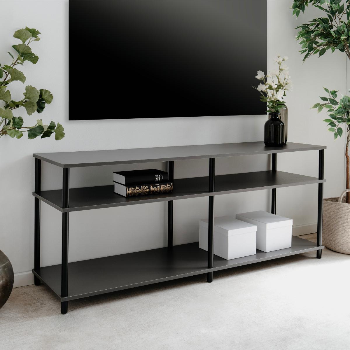 TV-MÖBEL mit 4 offenen Fächern 40/140/60 cm - Dunkelgrau, Holzwerkstoff (40/60/42cm) - Calicosy