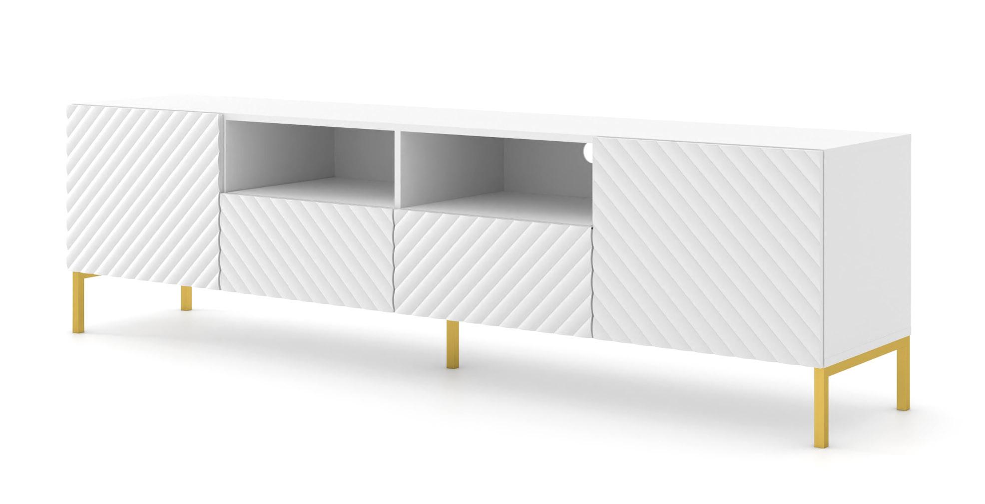 TV LOWBOARD Weiß, Gold 200/56/42 - Weiß, Holzwerkstoff (200/56/42cm) - RAUMHIRSCH FURNITURE