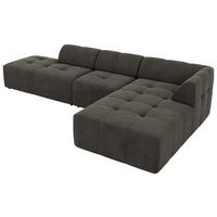 ECKSOFA GRIDA 3M L Dunkelgrau Velvet - Rechts - Dunkelgrau/Schwarz, Kunststoff/Textil (176/335cm) - MKS