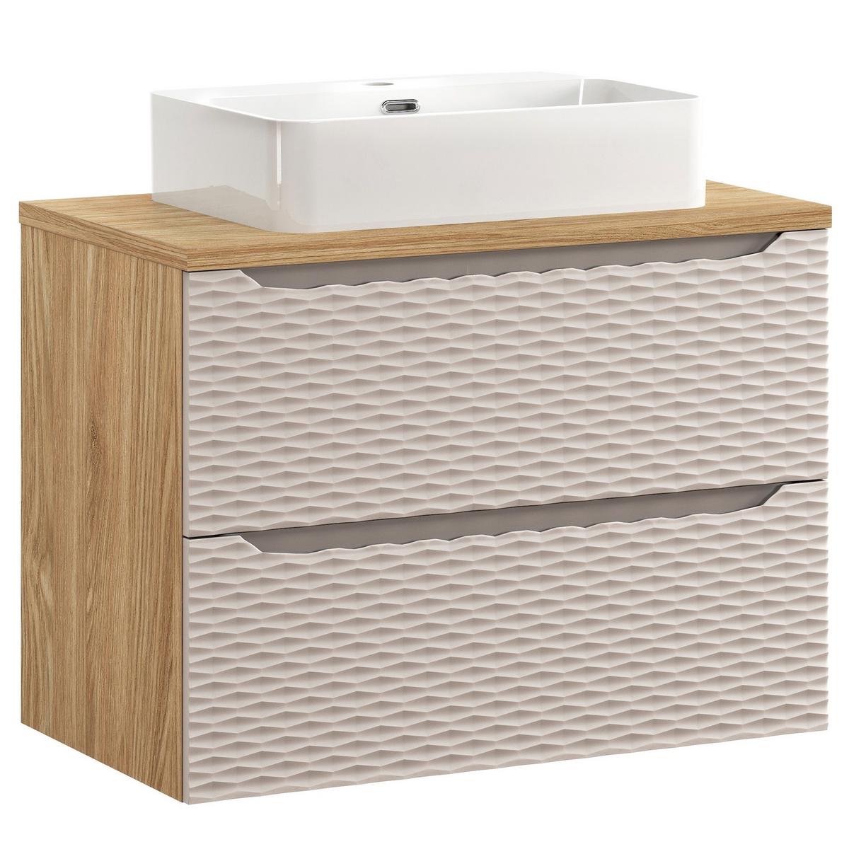 WASCHBECKENUNTERSCHRANK Ocean 2 Schubladen Cashmere mit Eiche - 80 x 46 x 59 cm - Kaschmir/Eichefarben, Holz (80/59/46cm) - Badplaats