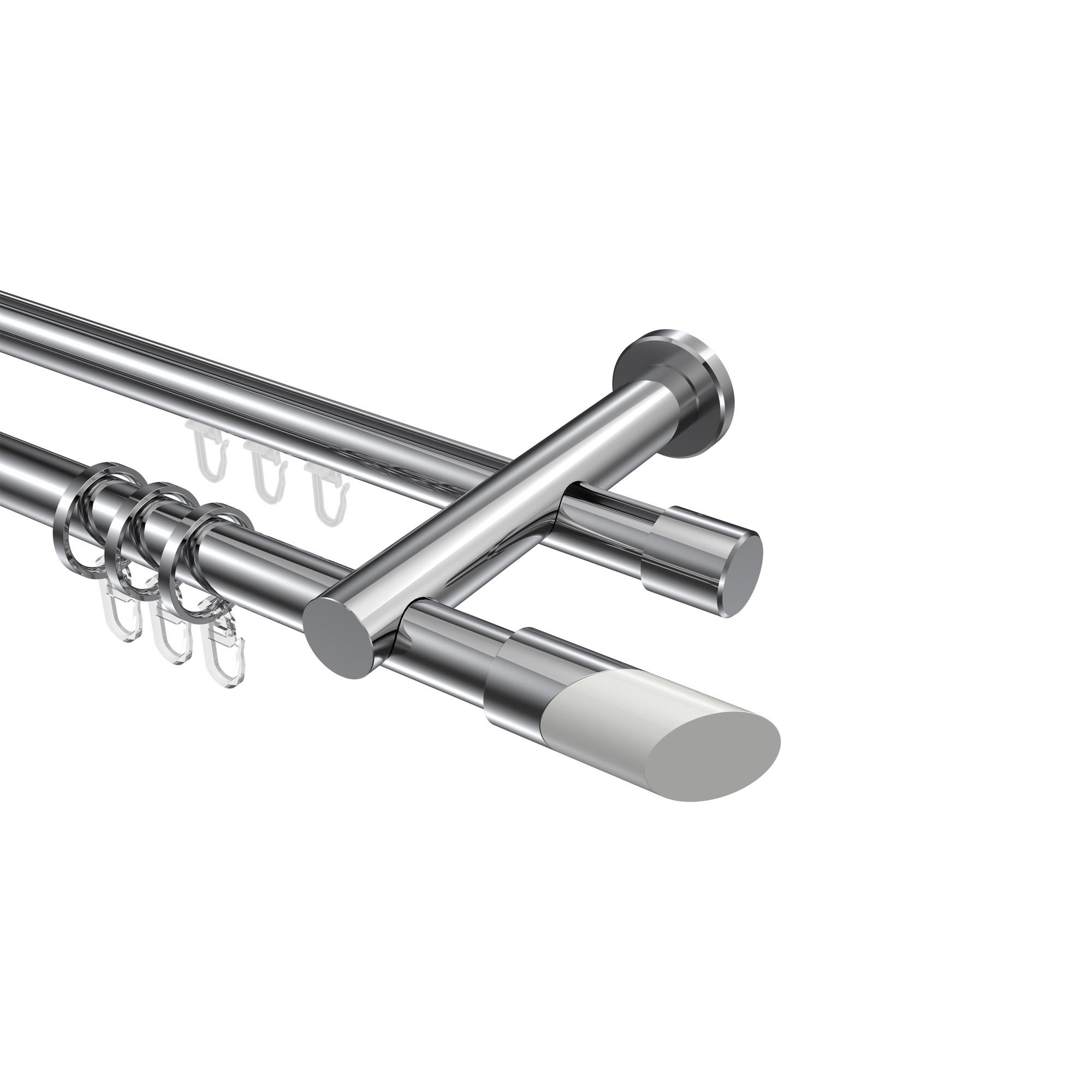 GARDINENSTANGE RUNDROHR-INNENLAUF Platon Verano 120 cm, 2-läufig, 20 mm Ø Chrom - Chromfarben/Weiß, Metall (120cm) - INTERDECO