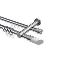 GARDINENSTANGE RUNDROHR-INNENLAUF Platon Verano 120 cm, 2-läufig, 20 mm Ø Chrom - Chromfarben/Weiß, Metall (120cm) - INTERDECO