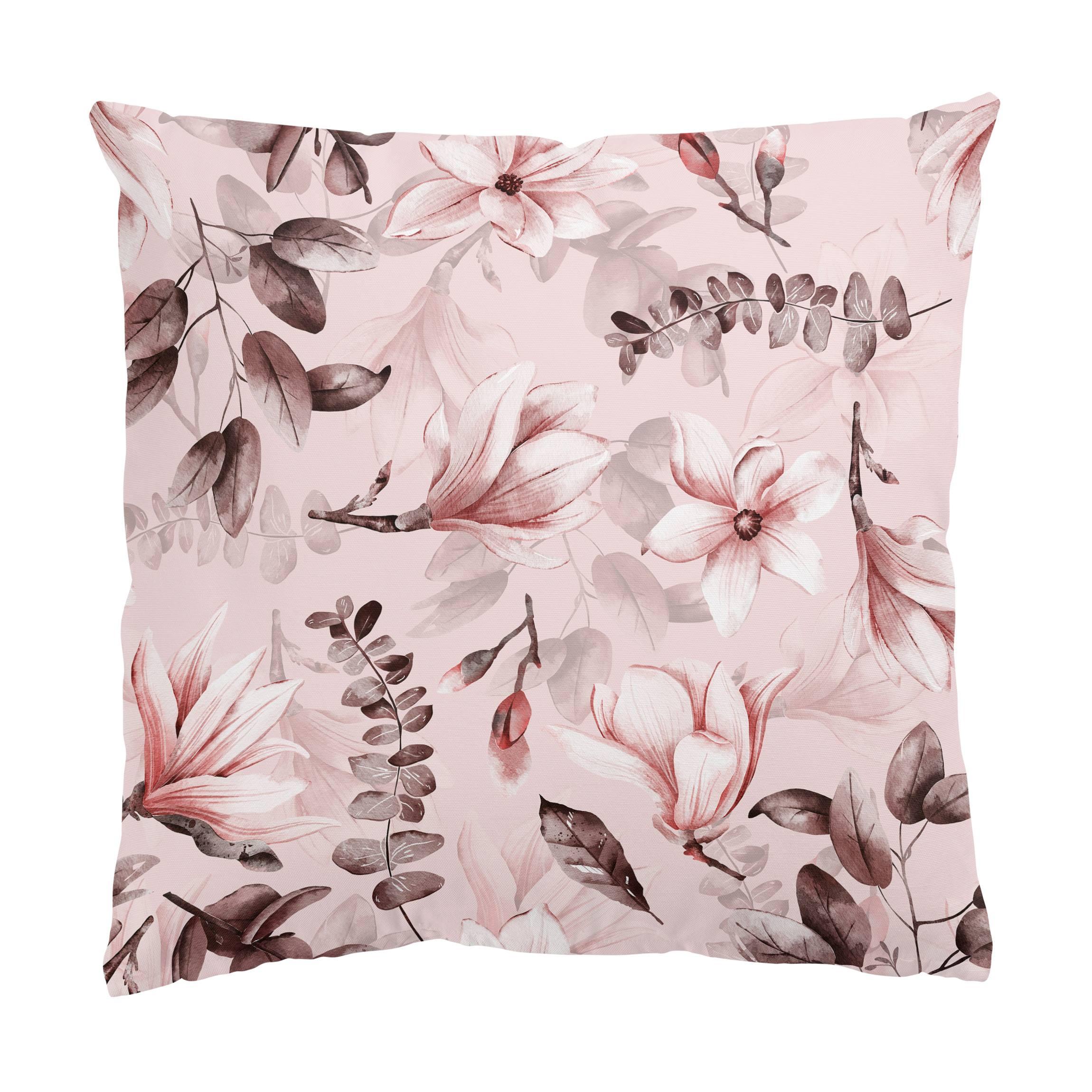 DEKOKISSEN Blüten mit Grauen Blättern vor Rosa 40/40 cm - Rosa, Textil (40/40/10cm) - Bilderwelten