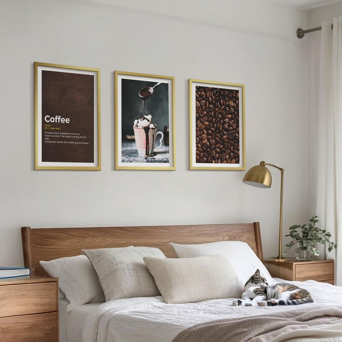 BILDER SET 3er Set - 40x60 cm Goldrahmen - Kaffeegetränk mit Schlagsahne - Goldfarben, Kunststoff (40/60cm) - TULUP